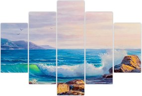 Tablou - Valuri lovind stânci, pictură în ulei (150x105 cm)