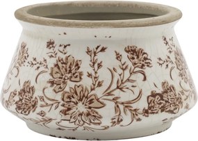 Ghiveci decorativ tronconic alb din ceramică pictată manual, cu motiv floral natur, 12,5x7,5 cm, „Grenoble"