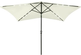 vidaXL Umbrelă de soare cu stâlp din oțel &amp; LED-uri, nisipiu, 2x3 m