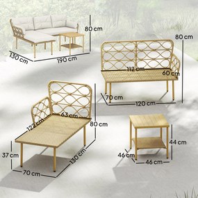 Outsunny Set mobilier de grădină colț 4 pers. 3 piese cu 1 masă de cafea perne confort incluse rășină împletită crem | Aosom Romania