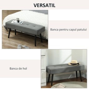 HOMCOM Bancă Tapițată din Catifea cu Șezut Căptușit și Picioare din Oțel, 100x36x45 cm, Gri | Aosom Romania