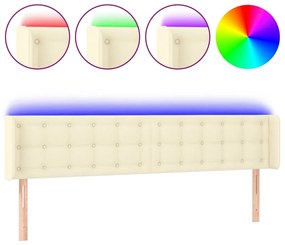 Tablie de pat cu LED, crem, 183x16x78 88 cm, piele ecologica 1, Crem, 183 x 16 x 78 88 cm