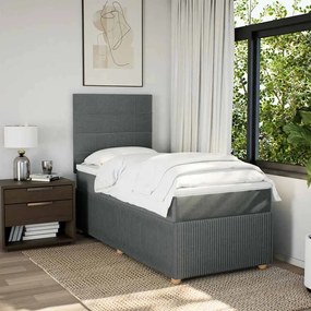 vidaXL Pat box spring cu saltea, gri închis, 90x190 cm, textil
