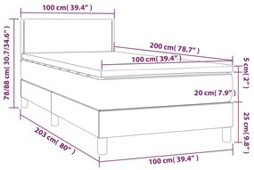 Pat box spring cu saltea, gri deschis, 100x200 cm, textil Gri deschis, 100 x 200 cm, Culoare unica si cuie de tapiterie