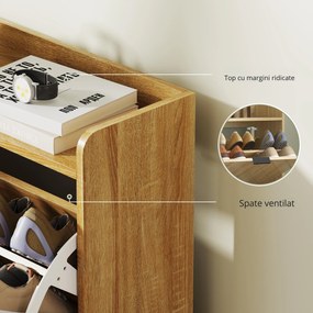 HOMCOM Mobila de pantofi 16 perechi cu 4 sertare, uși rabatabile, rafturi reglabile, 110 x 23,5 x 95,5 cm, stejar | Aosom Romania
