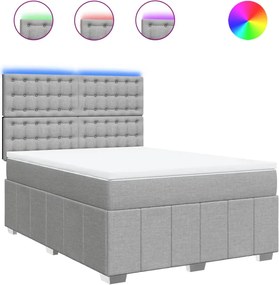 vidaXL Pat continental cu saltea, gri deschis, 160x200 cm, textil