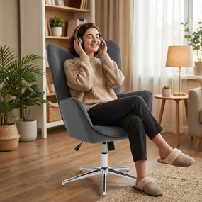 HOMCOM Fotoliu Rotativ din Catifea, Fotoliu Tapițat cu Cotiere, Funcție de Balansare și Înălțime Reglabilă, pentru Living, Gri Închis | Aosom Romania