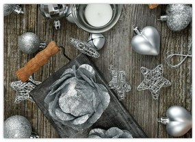 Tablou - decorațiuni argintii de Crăciun (70x50 cm)