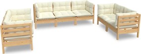 vidaXL Set mobilier grădină cu perne crem, 7 piese, lemn masiv de pin