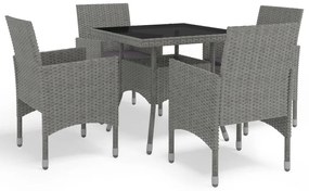 3058319 vidaXL Set mobilier de exterior, 5 piese, gri, poliratan și sticlă