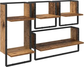 vidaXL Set rafturi de perete cu raft 4 pcs Lemn Vechi 65 x 25 x 30 cm