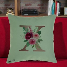 Cadou Personalizat - Perna Personalizata Monograma Rose Gold Litera X, 40x40 cm, Verde, Husa Detasabila, Perna Inclusa, BEKZ®