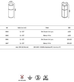 Stalp iluminat exterior IP65 CHICAGO alb H-35cm, MA-8845