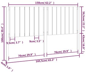 Tablie de pat, gri, 165,5x4x100 cm, lemn masiv de pin 1, Gri, 165.5 x 4 x 100 cm