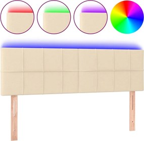 vidaXL Tăblie de pat cu LED, crem, 144x5x78/88 cm, textil