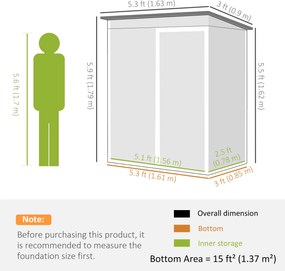 Outsunny Adăpost de Grădină Exterior 1,37 m² 163x90x179 cm cu Ușă cu Încuietoare și Fante de Ventilație Verde | Aosom Romania