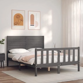 3193203 vidaXL Cadru de pat cu tăblie, gri, 120x200 cm, lemn masiv