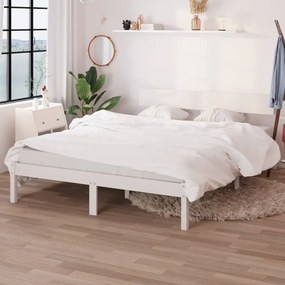 810118 vidaXL Cadru de pat mic dublu, alb, 120x190 cm, lemn masiv