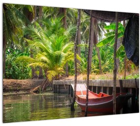 Tablou pe sticlă - Nava din lemn în canal , Thailand (70x50 cm)