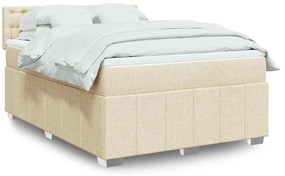 vidaXL Pat box spring cu saltea, crem, 140x200 cm, textil