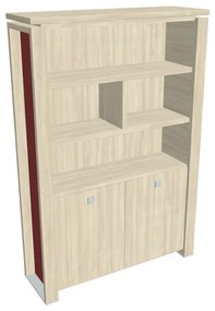 Dulap înalt Verno+ S 140 x 46 x 210 cm, cu rafturi, salcâm / roșu