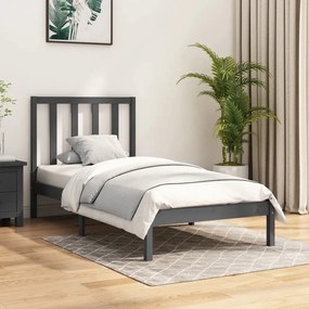 3105122 vidaXL Cadru de pat mic single, gri, 75x190 cm, lemn masiv de pin