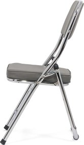 Scaun pliant gri HRC 607 din piele ecologică și cadru metalic cromat