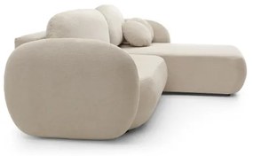 Canapea colțar extensibilă OLBIA, tip L, cu spațiu de depozitare, pe partea dreaptă, bej