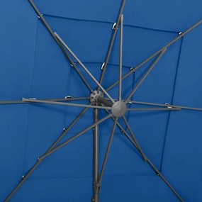 Umbrela de soare 4 niveluri, stalp aluminiu, azuriu, 250x250 cm azure blue