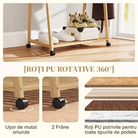 HOMCOM Cuier din Bambus cu Raft pentru Încălțăminte, 2 Cârlige, Cuier Mobil pentru Hol, Sufragerie, Natural | Aosom Romania