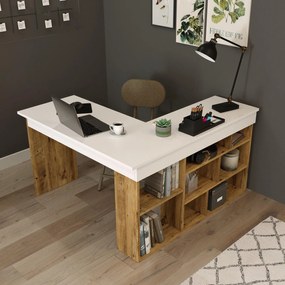 Birou Zellow Tip L cu Rafturi, 129 x 72 x 120 cm