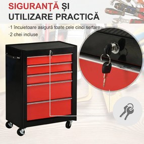 HOMCOM Carucior pentru Ustensile Unelte cu Sertar Rosu 61,5 X 33 X 85cm | Aosom Romania