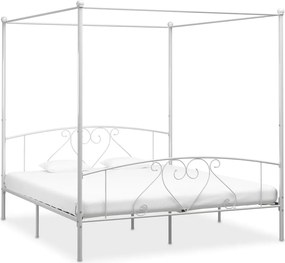 vidaXL Cadru de pat cu baldachin, alb, 180 x 200 cm, metal