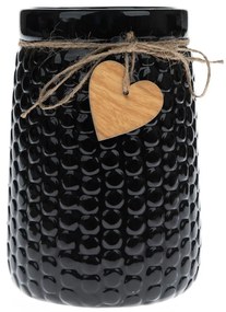 Vază din ceramică Wood heart negru, 12 x 17,5 cm