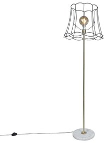 Lampă de podea retro din alamă cu abajur Granny Frame negru 45 cm - Kaso