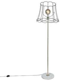 Lampă de podea retro din alamă cu abajur Granny Frame negru 45 cm - Kaso