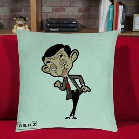 Perna Personalizata Mr. Bean Caricatura, 40x40 cm, Verde Menta, Husa Detasabila, Perna Inclusa, BEKZ®