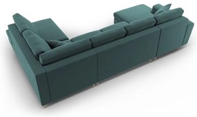 Colțar petrol extensibil, cu spațiu de depozitare cu tapițerie din catifea (cu colț pe partea dreaptă-în formă de "U") Kyoto – Cosmopolitan Design