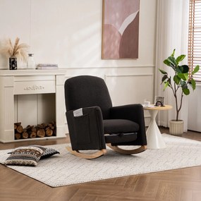 Scaun balansoar cu taburet, fotoliu de relaxare cu spătar înalt, material Teddy, 67x96-127x96 cm, Gri închis