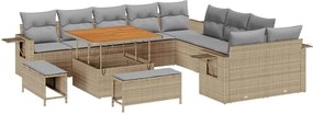 vidaXL Set de canapele pentru grădină cu pernă 13 pcs Bej poliratan