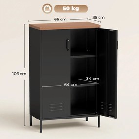HOMCOM Bufet din Metal cu 2 Uși și Poliță Reglabilă, pentru Living/Birou, Negru | Aosom Romania