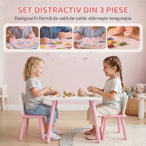 AIYAPLAY Set Masă și 2 Scaune Copii 3-6 Ani cu Margini Rotunjite Temă Vată de Zahăr, MDF, Roz | Aosom Romania