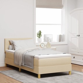vidaXL Pat cu arcuri cu saltea cu headboard Crem 100 x 200 cm țesătură