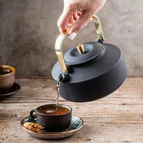 Ceainic din fonta cu infuzor Kinghoff KH 1935, 1 l, Interior emailat, Inductie, Negru