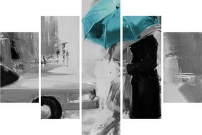 Tablou - Cuplu în dragoste cu umbrelă, albastru (150x105 cm)