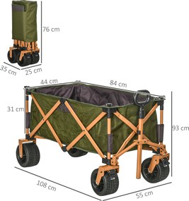 Outsunny Cărucior, pliabil, cu masă pliabilă, cadru din oțel, mâner reglabil, verde, 108 x 55 x 93 cm | Aosom Romania