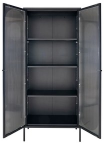 Vitrină Adelaide, negru, 2 uși din sticlă ondulată 80x35x180 cm