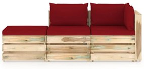 Set mobilier de gradina cu perne, 3 piese, lemn verde tratat Vinsko rde  a in rjava, 3