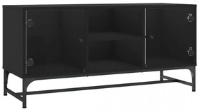 Comodă TV cu uși din sticlă, negru, 102x37x50 cm