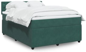 vidaXL Pat box spring cu saltea, verde închis, 140x200 cm, catifea